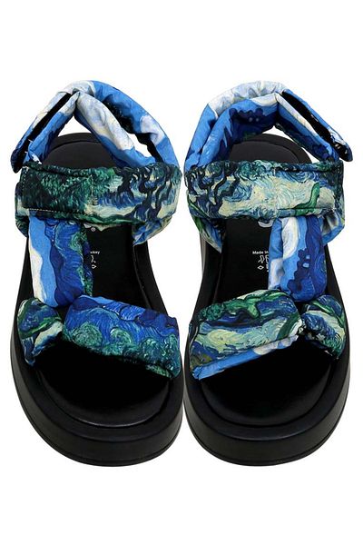 Dogo Women's Vegan Leather Multicolor Thick Sole Sandals - Vincent Van Gogh the Olive Trees Design