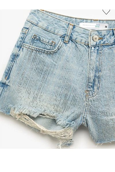 Butik Karaca COPY - pantaloni scurți largi din denim de vară sönnet patch pocket jasns pantaloni scurți din denim albastru deschis