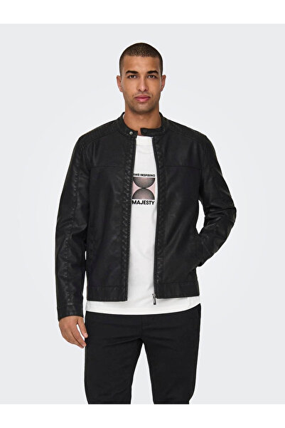 Only & Sons Чоловіча чорна шкіряна куртка 22012339blk