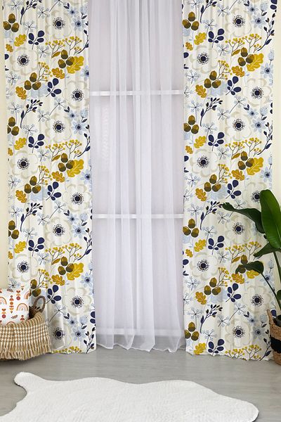 Evmila Velvet Texture Printed Little Flower Patterned Background Curtain