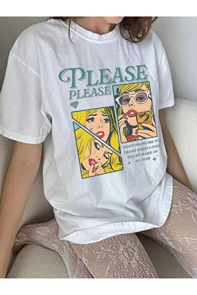OVER HEAD Ženske bele dijamante Štampano Oversize kroj T-shirt