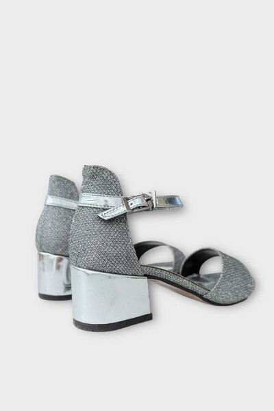 Liger Girl's Glittery Stone Banded Heeled Evening Dress Sandals Shoes Silver