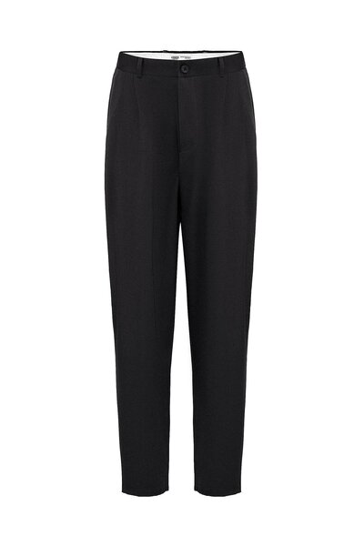 VAMOSCLO Baggy Fit Pleated Fabric Trousers Black