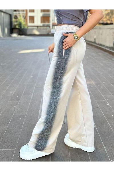 Kokoşum Butik 7164 Side Stone Trousers Cream
