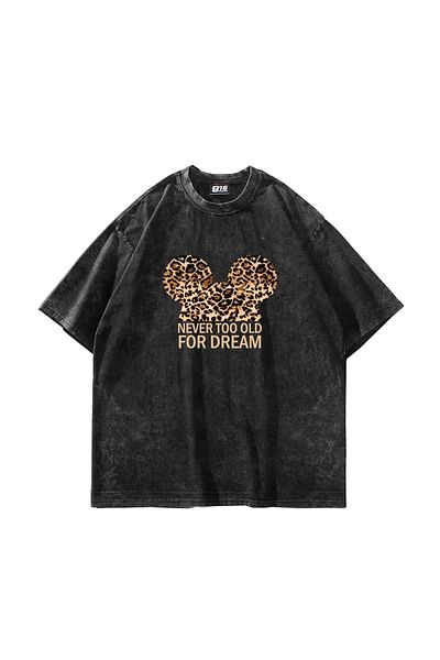Sekizbiraltı Μαύρο μπλουζάκι Leopard For Dream Printed Oversize Unisex Washable