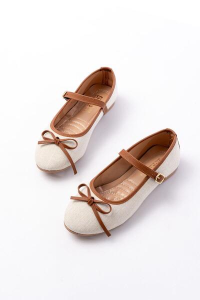 Aymood 6321 Beige Linen Daily Helmet Ballerinas with Buckle