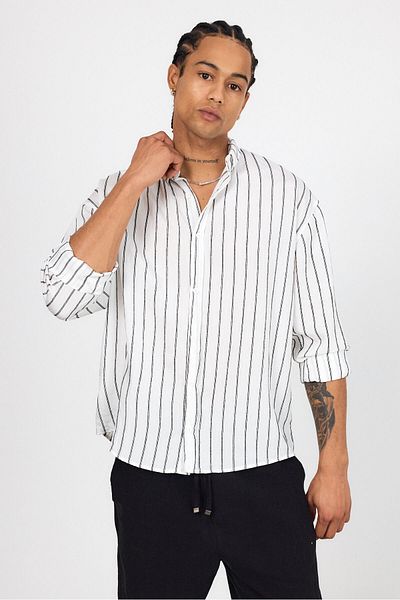 SUN STYLE Μακρυμάνικο πουκάμισο με υφαντή γραμμή Oversize