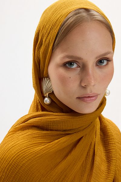 FENZA SCARF Cotton Muslin Shawl - Mustard