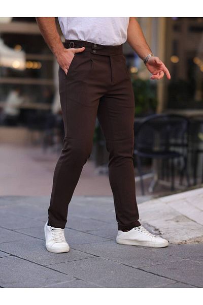 REX MODA Men's Old Money Pleated Self-Belt Fabric Trousers