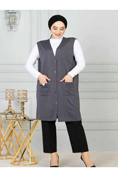 Nacar kadın penye uzun düğmeli yelek