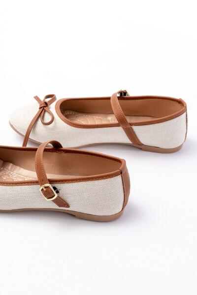 Aymood 6321 Beige Linen Daily Helmet Ballerinas with Buckle