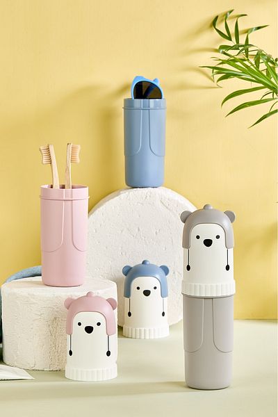 Bayev 2Pcs Pink Capped Pen Holder Travel Type Accessory Carrying Container Toothpaste Toothbrush Storage Box