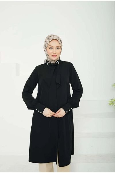 Armine Trend 2025 Spring and Summer Basic Neckline Detailed Scarf Hidden Button Silk Crepe Tunic