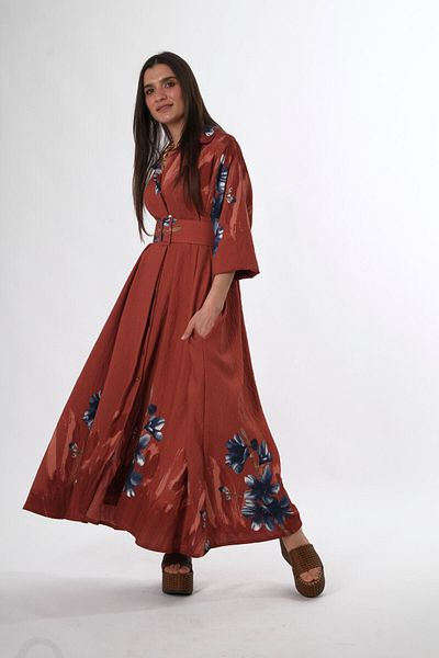 ABBRA Women's Pocket Detailed Belted Loose Dress