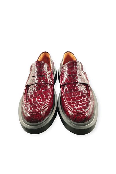 MİLONEK 2310711240   Men's Claret Red Crocodile Casual Loafer