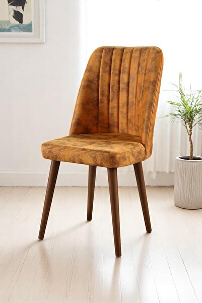 MYMASSA Polo Sandalye - Milas Sarı Kumaş - Ahşap Ceviz Ayak - Mutfak Sandalye...