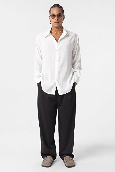 VAMOSCLO Baggy Fit Pleated Fabric Trousers Black