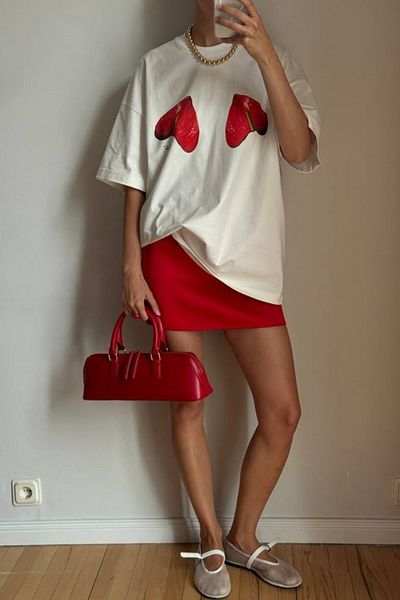 The Champ Clothing Tricou 100% bumbac cu imprimeu inimă roșie pentru femei