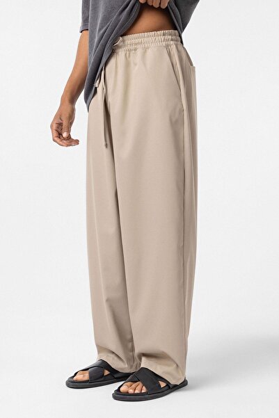 VAMOSCLO Elastic Waist Baggy Trousers Stone