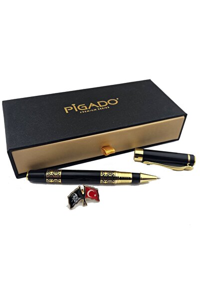 PİGADO İşlemeli İsme Kişiye Özel Roller Kalem ve Türk Bayrağı Rozet Seti