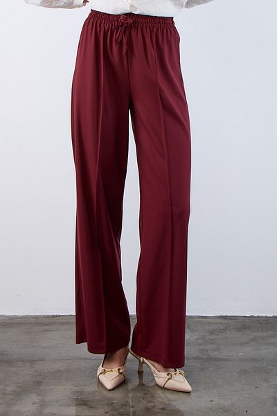 My Blog Burgundy Elastic Waist Front Stitched Polyviscon Trousers - 50741