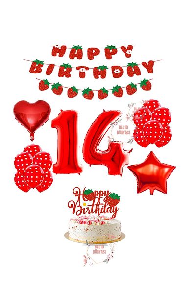 BAL10 DÜNYASI Σετ πάρτι γενεθλίων με θέμα Bal10 Strawberry Age 14