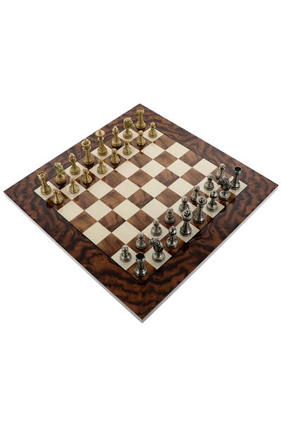 GiftExpress Exclusive walnut and brass chess set 42 cm