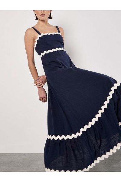 Apricot Baumwoll-midaxi-kleid Mit Ripsbandbesatz