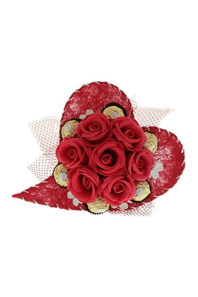 GiftExpress Heart bouquet of red roses with chocolate
