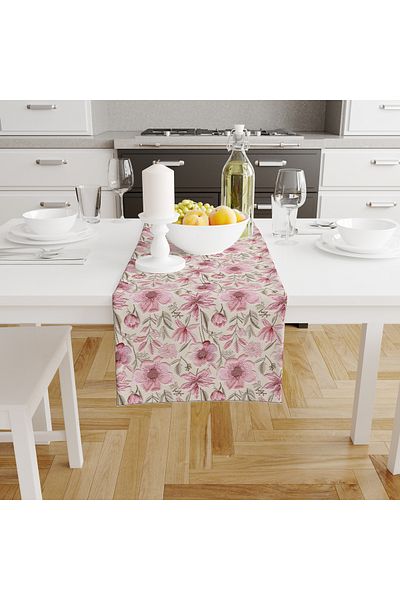 Filamente Runner imprimat digital - Motiv floral de primăvară - aspect broderie - 140x40 cm