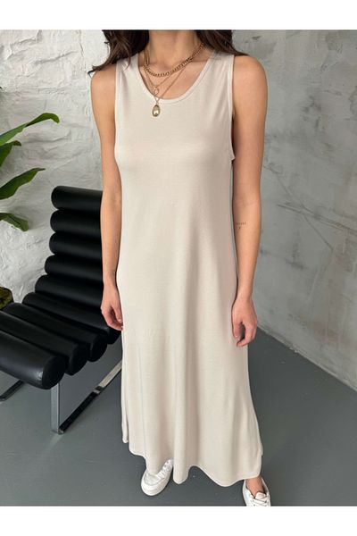 Elif Özbey Butik Modal φόρεμα με λεπτομέρεια ραφής στην πλάτη από πέτρα