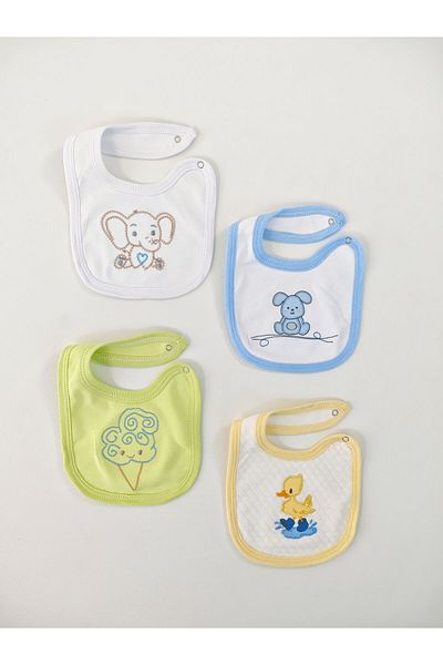 Tomuycuk 100% Cotton 4-Piece Baby Boy Bib Collar Bib Double Layer Snaps Scarf Drool Bib