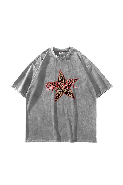 Sekizbiraltı Λευκό μπλουζάκι με στάμπα Star Girl Oversize Unisex Washed