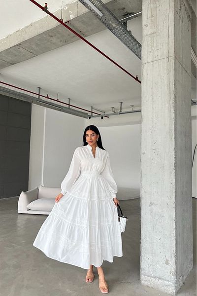 Neşeli Butik γυναικείο εισαγόμενο φόρεμα με λεπτομέρεια από δαντέλα ποπλίνα NBMS4255