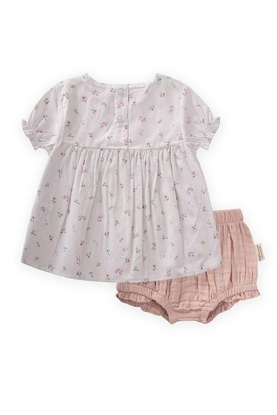 Cigit Crispy Floral Patterned Shorts Set 0-3 Years Off White