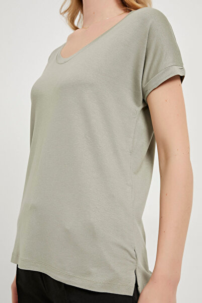 Arma Life Women's Loose Summer V-Neck Casual Viscose Green T-Shirt