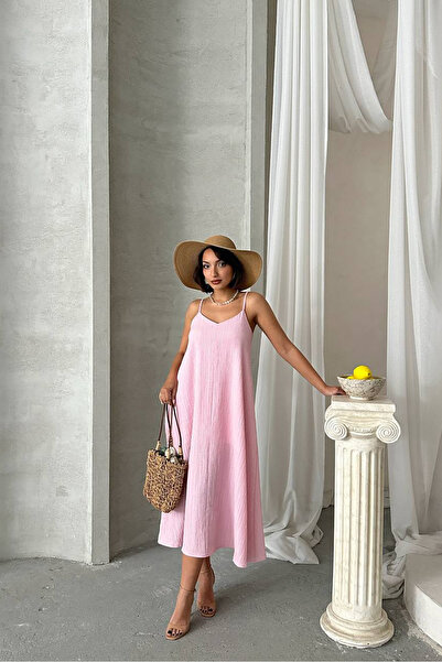 Neşeli Butik Ženska ružičasta ležerna haljina od Podesiva traka dela NBG090