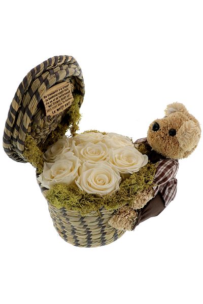 GiftExpress Basket with Cryogenic Roses and Teddy Bear