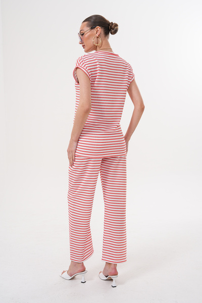 Miss Dünya Lissa Pregnant and Maternity Waist Adjustable Striped Bottom-Top Set