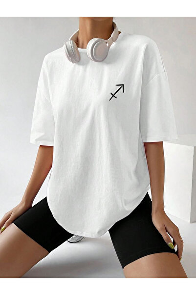 Plaza Butik Yay Burcu Логотип Надрукований Unisex Oversize T-shirt