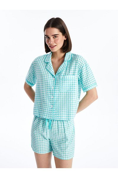 LC Waikiki Shirt Collar Patterned Short Sleeve Women's Pajamas Set with Shorts