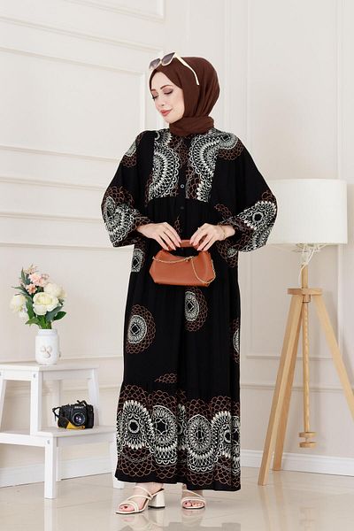 Sevitli Nare Dress with Bat Sleeve Robe-Black