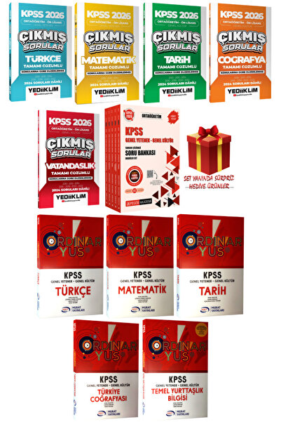 Yediiklim Yayınları 2026 KPSS Ortaöğretim-Ön Lisans Çıkmış Sorular+Pegem Modüler Soru Bankası+Ordinaryus Konu Anlatımlı