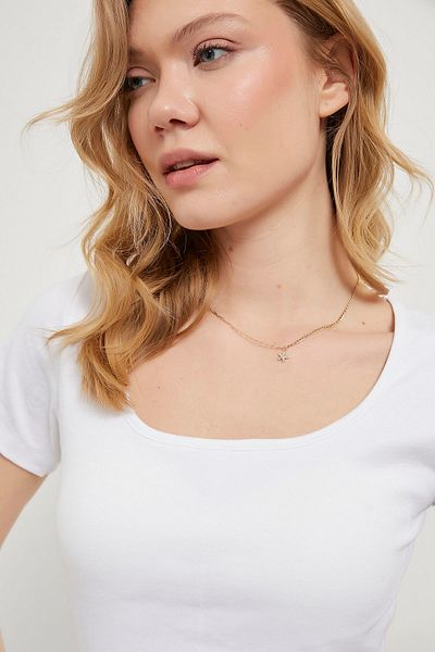 Arma Life Women's Pool Collar White Crop T-Shirt with Breast Pad