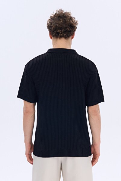 İLKCET MODA V-Neck Black Oversize Men's Knitwear Tshirt