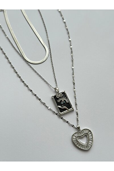 mibrillo مجموعة قلادة ثلاثية من الفولاذ إنفينيتي لاف