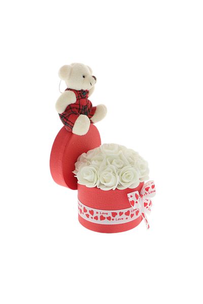 GiftExpress Aranjament floral trandafiri albi spuma si ursulet