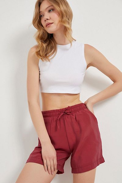 Arma Life Women's Elastic Waist Summer Pocket Burgundy Mini Shorts