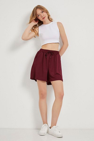 Arma Life Women's Elastic Waist Loose Baggy Burgundy Mini Shorts