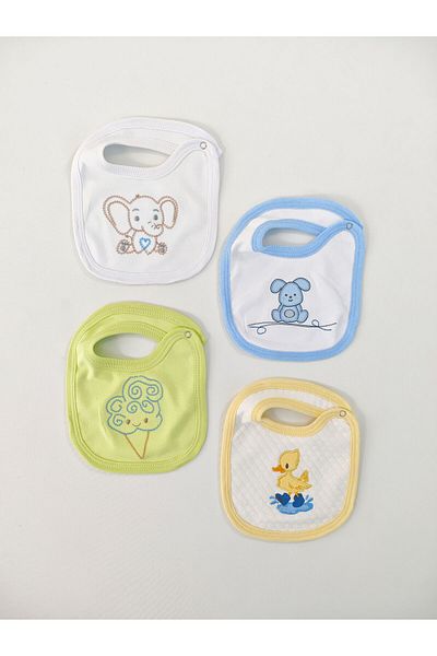 Tomuycuk 100% Cotton 4-Piece Baby Boy Bib Collar Bib Double Layer Snaps Scarf Drool Bib
